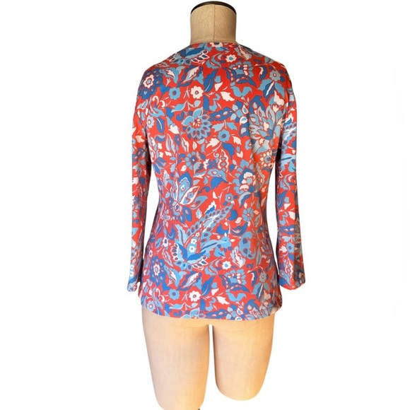 J. McLaughlin Women’s Catalina Cloth Floral Peach Blue Long Sleeve Top Sz S - Picture 2 of 8